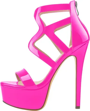 richealnini Women's Crisscross Platform Stiletto High Heels Strappy Sandals with Zipper