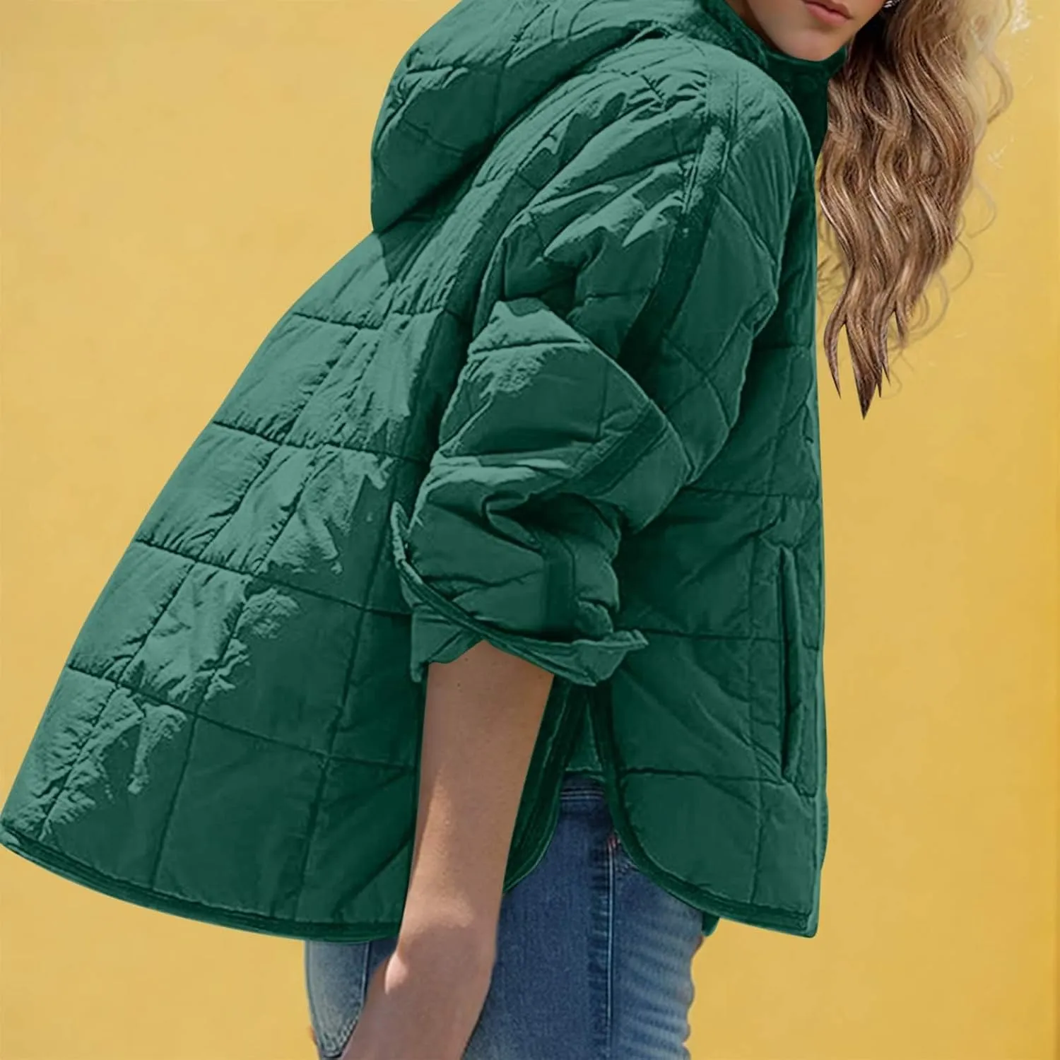 RKSTN Women Quilted Pullover Puffer Jacket Loose Hooded Coats Winter Warm Lightweight Outerwear with Pockets