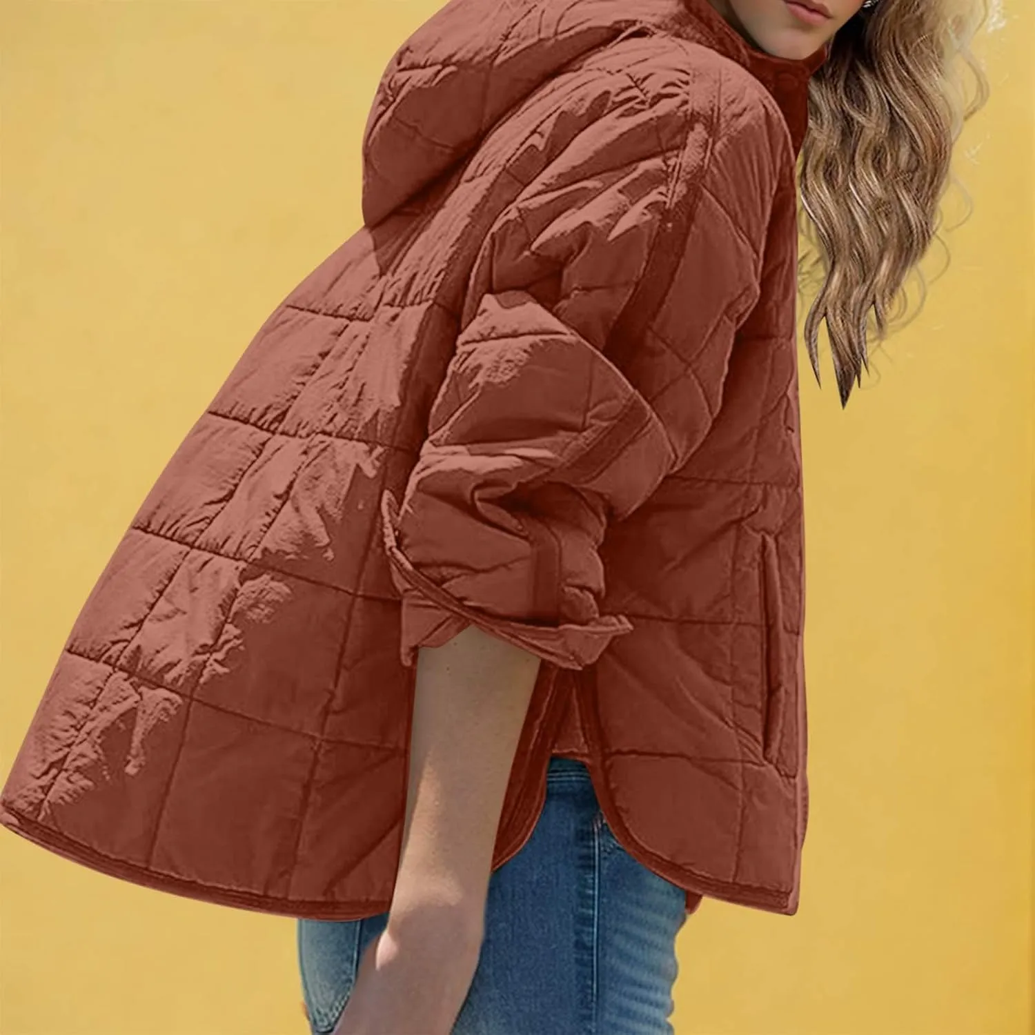 RKSTN Women Quilted Pullover Puffer Jacket Loose Hooded Coats Winter Warm Lightweight Outerwear with Pockets
