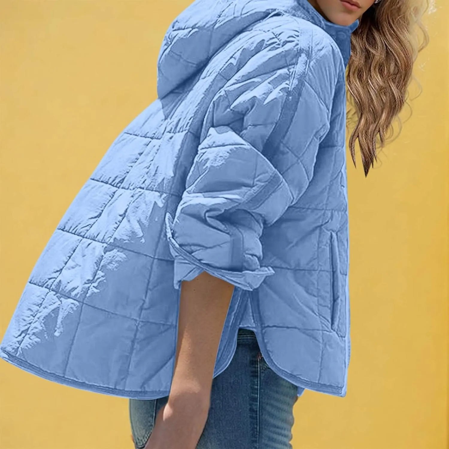 RKSTN Women Quilted Pullover Puffer Jacket Loose Hooded Coats Winter Warm Lightweight Outerwear with Pockets