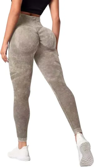Seamless High Waisted Leggings for Women Washed Butt Lifting Yoga Pants Womens Elegant Tummy Control Solid Color Tights