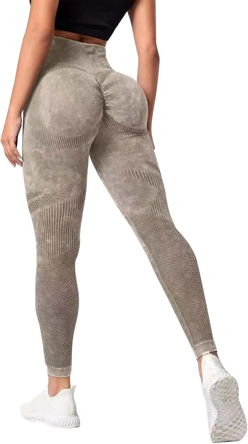 Seamless High Waisted Leggings for Women Washed Butt Lifting Yoga Pants Womens Elegant Tummy Control Solid Color Tights
