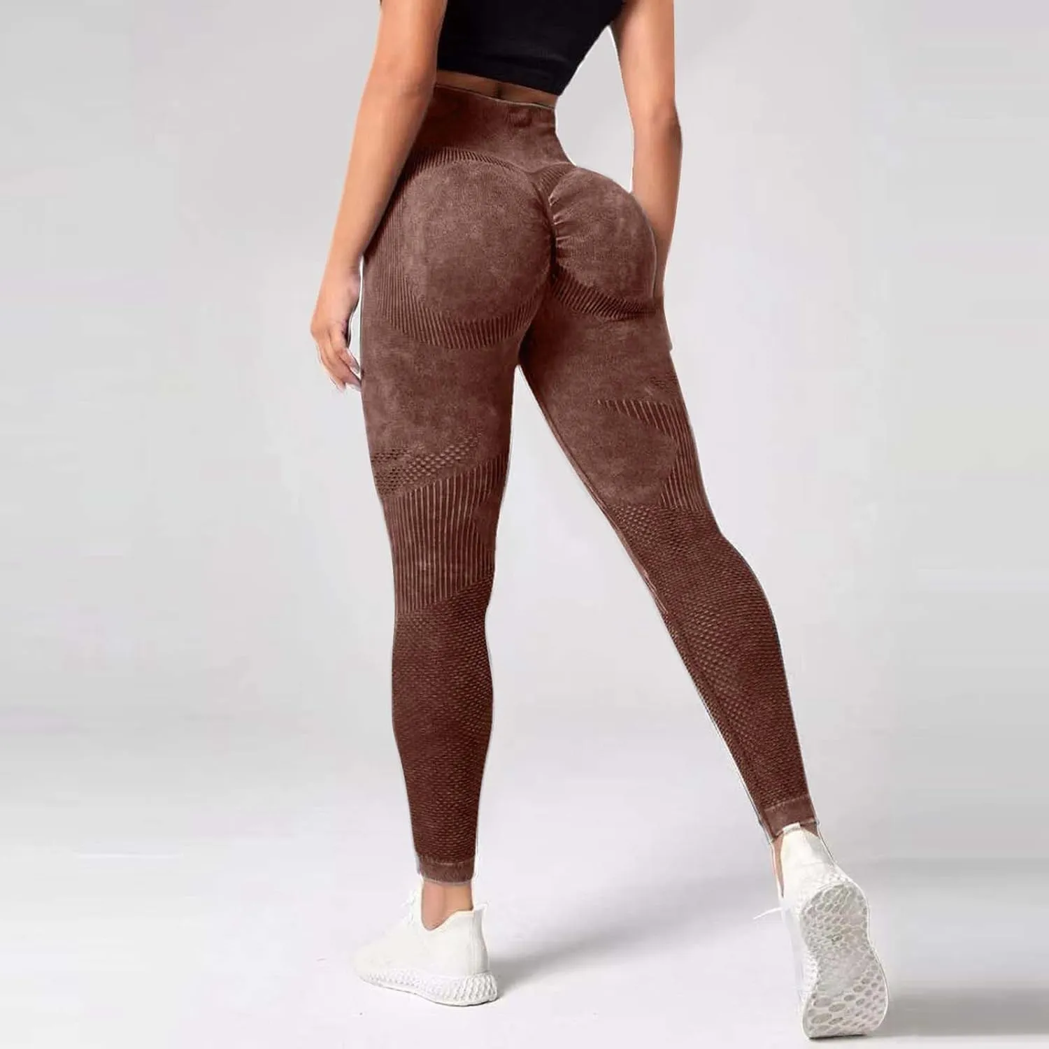 Seamless High Waisted Leggings for Women Washed Butt Lifting Yoga Pants Womens Elegant Tummy Control Solid Color Tights