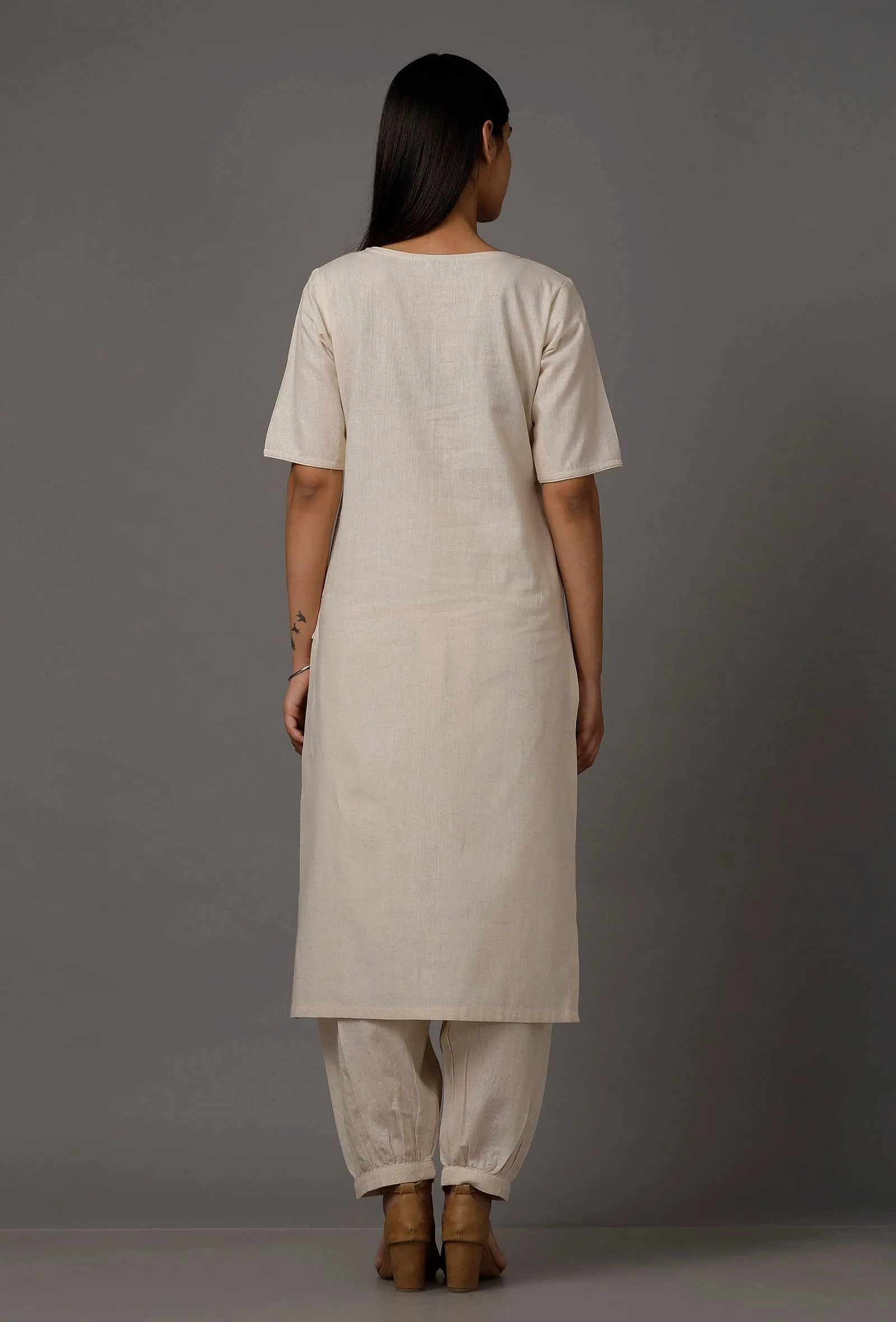 Set of 2: White Pure cotton Kurta with Pants