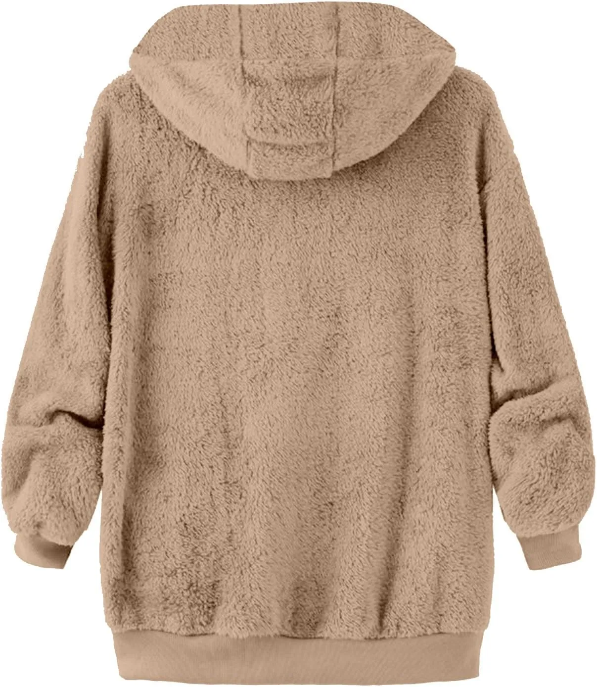 Sherpa Fleece Jacket For Women Full Zip Oversized Long Sleeve Hooded Fuzzy Cardigan Coat Fashion Winter Outwear