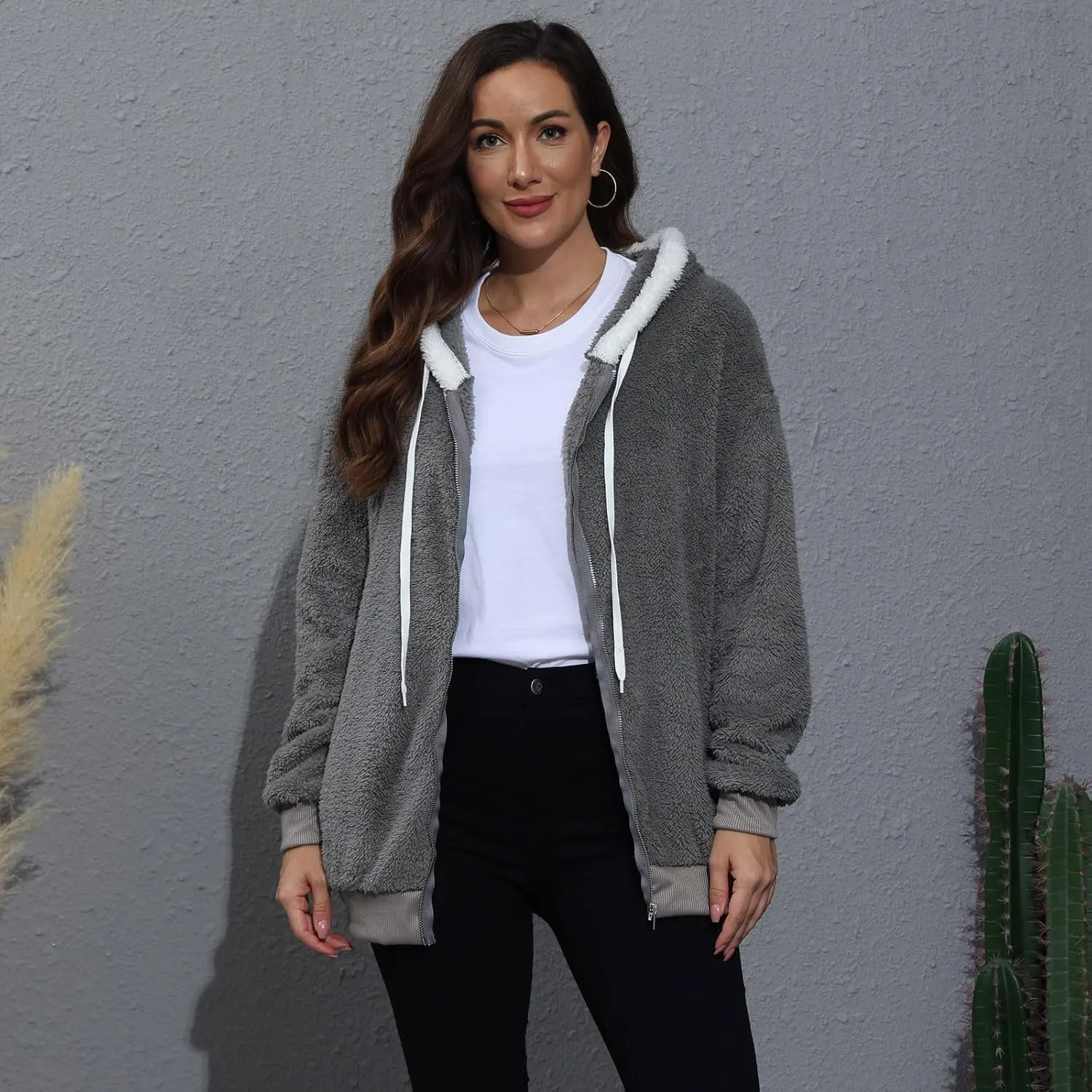 Sherpa Jacket Women Fleece Zip Up Jacket Winter 2024 Trendy Fuzzy Warm Hoodie Outerwear Coat with Pockets