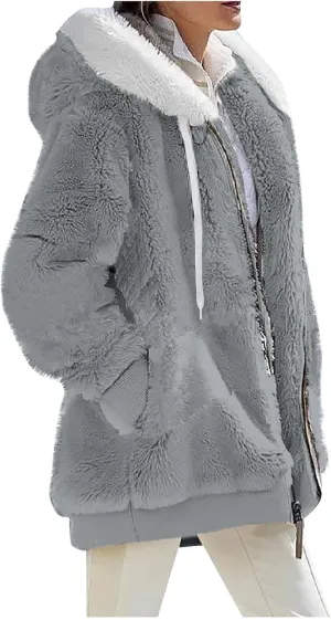 Sherpa Jacket Women Fleece Zip Up Jacket Winter 2024 Trendy Fuzzy Warm Hoodie Outerwear Coat with Pockets