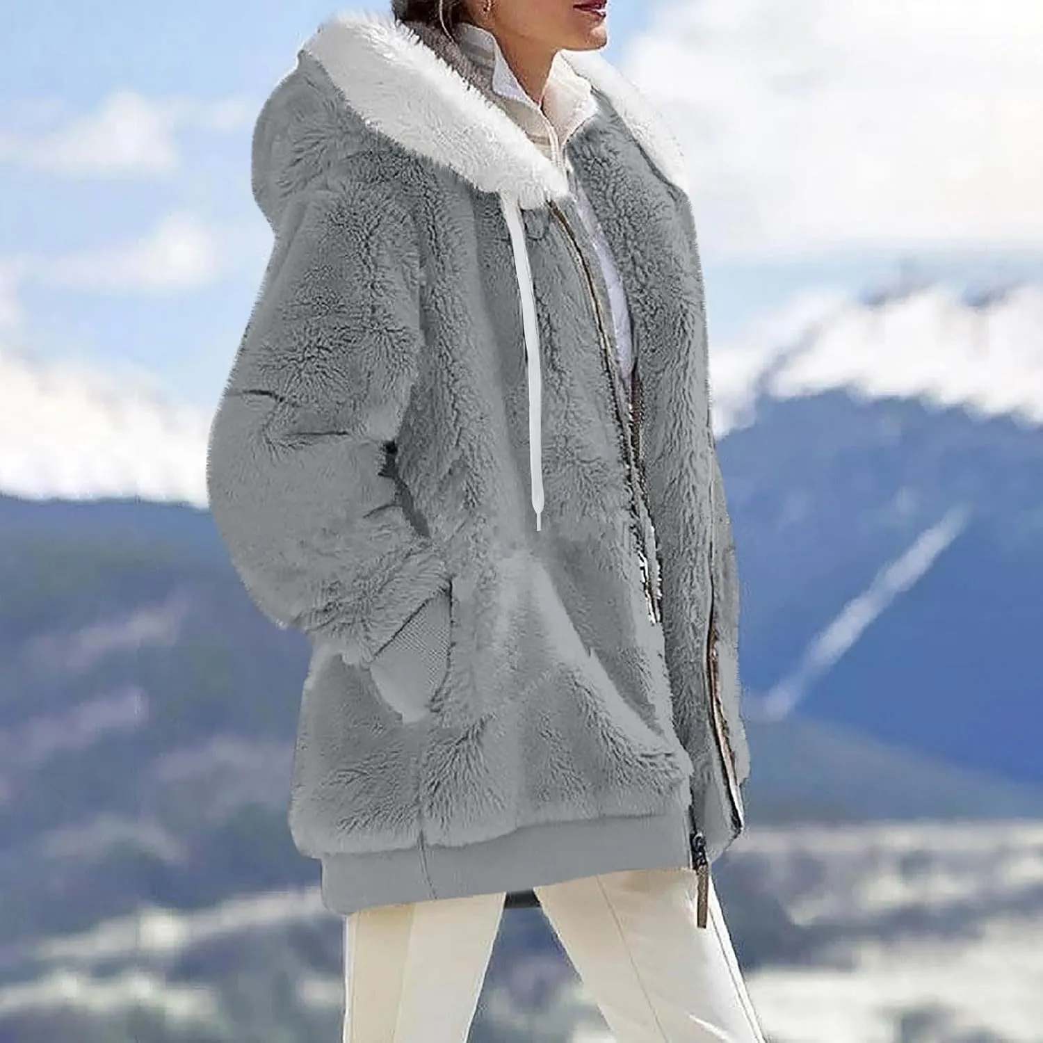 Sherpa Jacket Women Fleece Zip Up Jacket Winter 2024 Trendy Fuzzy Warm Hoodie Outerwear Coat with Pockets