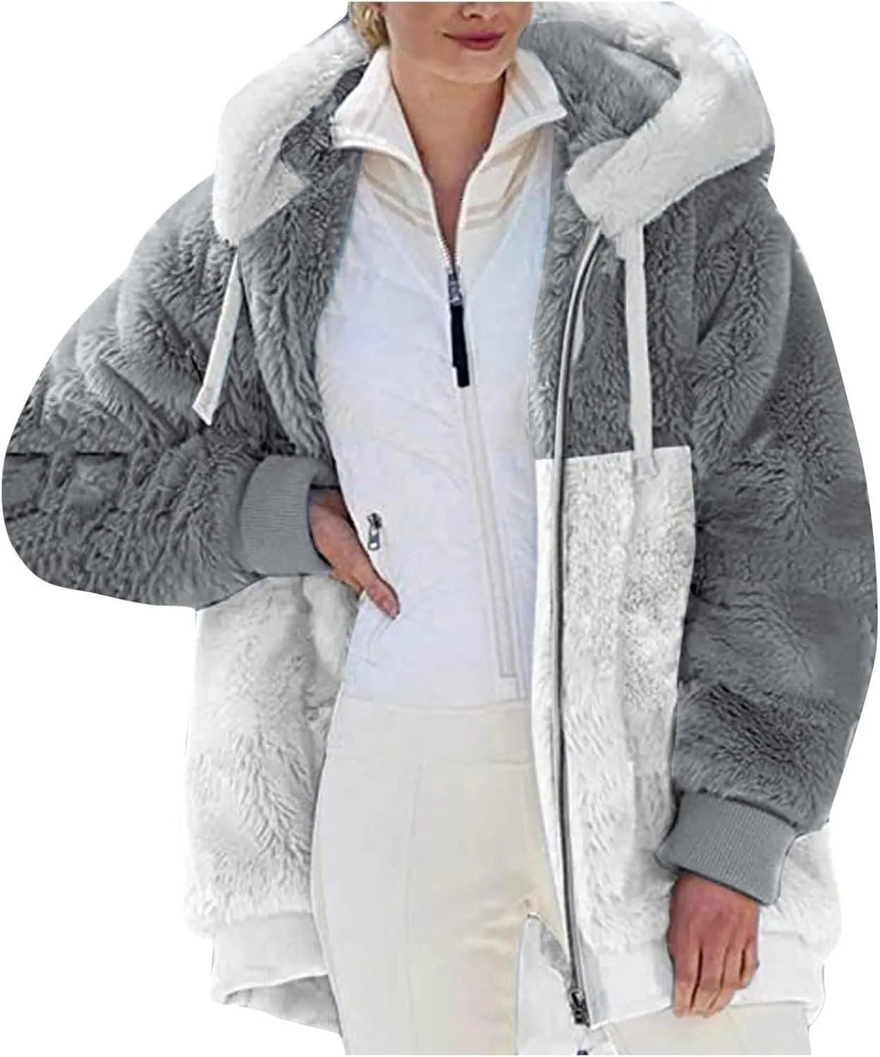 Sherpa Jacket Women Fleece Zip Up Jacket Winter 2024 Trendy Fuzzy Warm Hoodie Outerwear Coat with Pockets