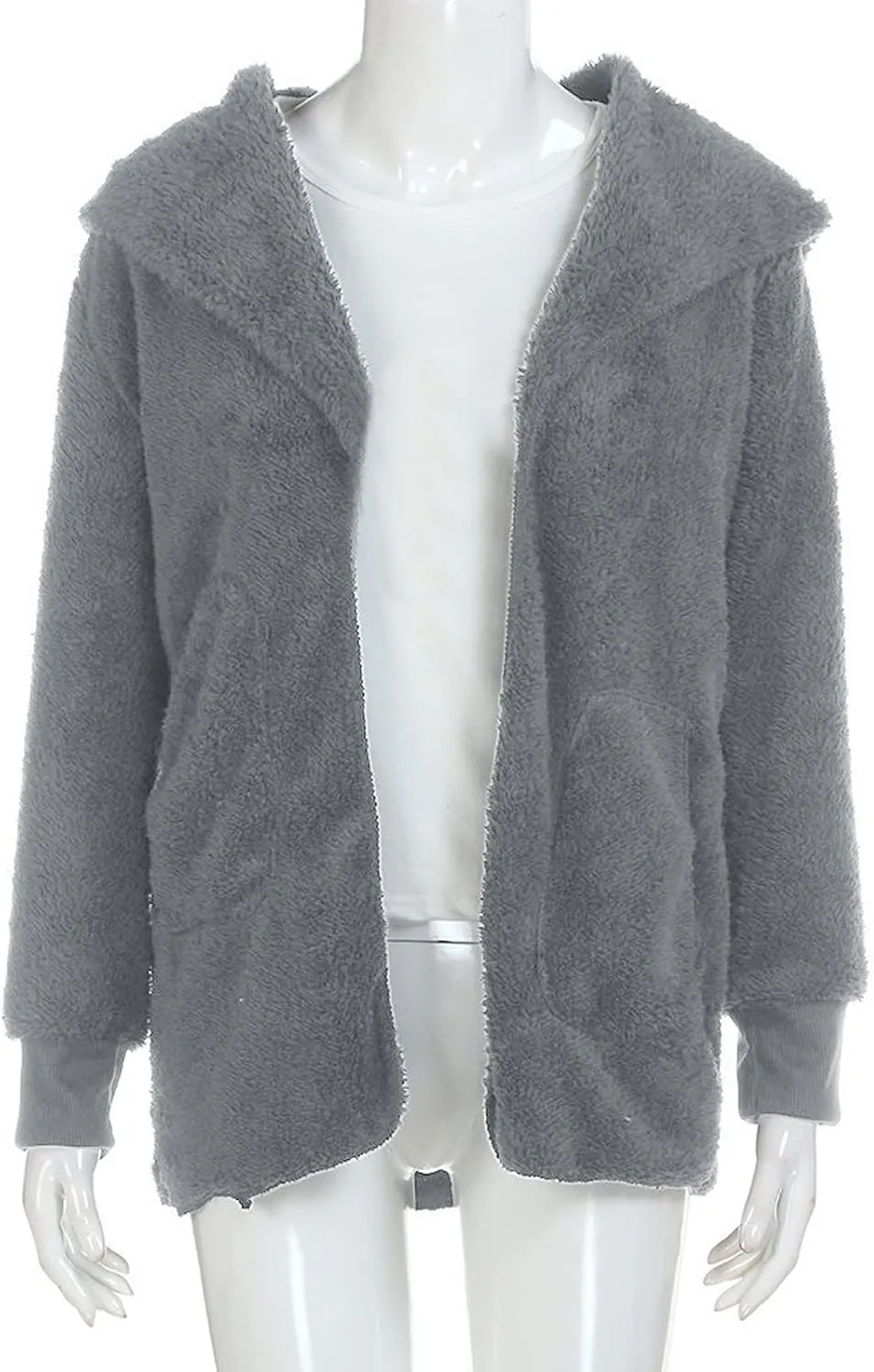 Sherpa Jacket Women Fuzzy Long Sleeve Open Front Hooded Cardigans Hoodies Shaggy Fleece Jackets Winter Faux Fur Coat