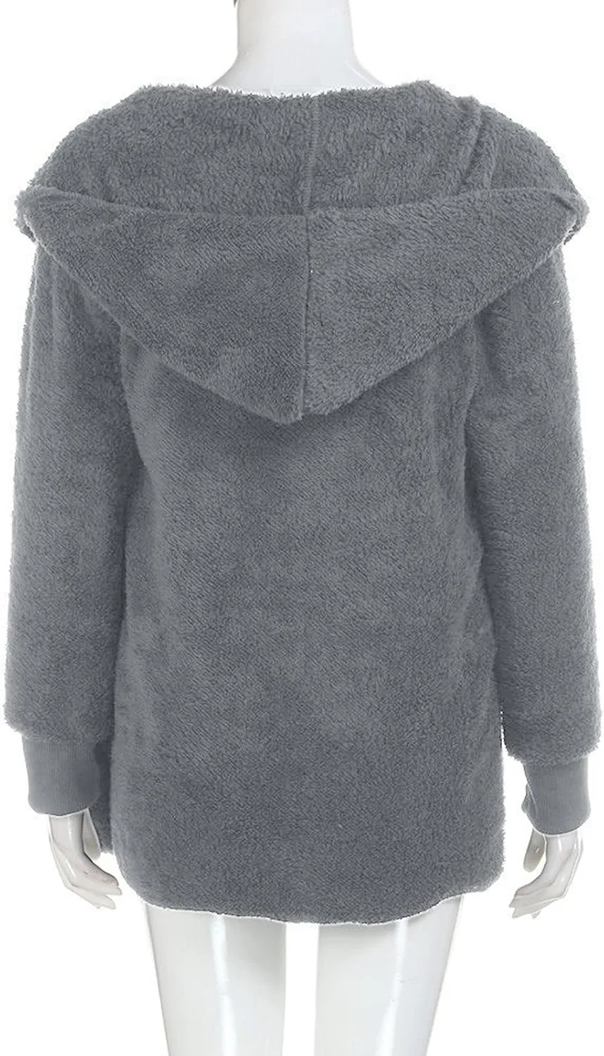 Sherpa Jacket Women Fuzzy Long Sleeve Open Front Hooded Cardigans Hoodies Shaggy Fleece Jackets Winter Faux Fur Coat