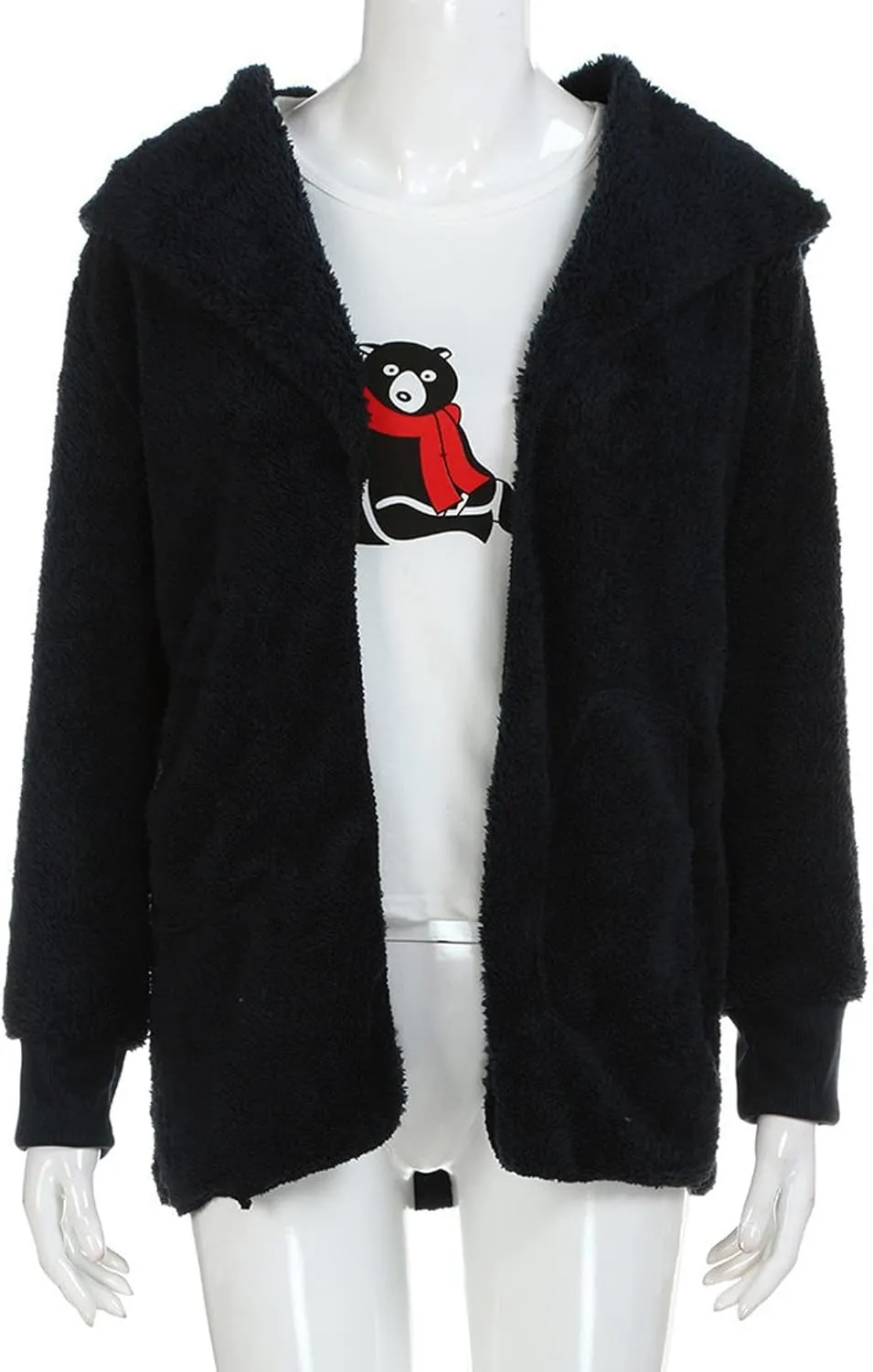 Sherpa Jacket Women Fuzzy Long Sleeve Open Front Hooded Cardigans Hoodies Shaggy Fleece Jackets Winter Faux Fur Coat