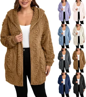 Sherpa Jacket Women Teddy Bear Fleece Jacket Oversized Open Front Hooded Cardigan Fuzzy Sweater Coats with Pockets