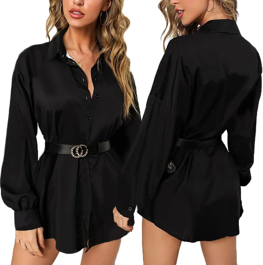 Shirt Dresses for Women Sexy Tops Button Down Shirts Dress Colorful Collar Blouses Long Sleeve Floral Print Loose T-Shirt