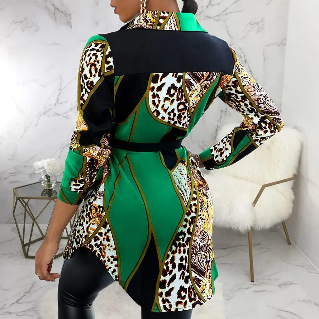 Shirt Dresses for Women Sexy Tops Button Down Shirts Dress Colorful Collar Blouses Long Sleeve Floral Print Loose T-Shirt