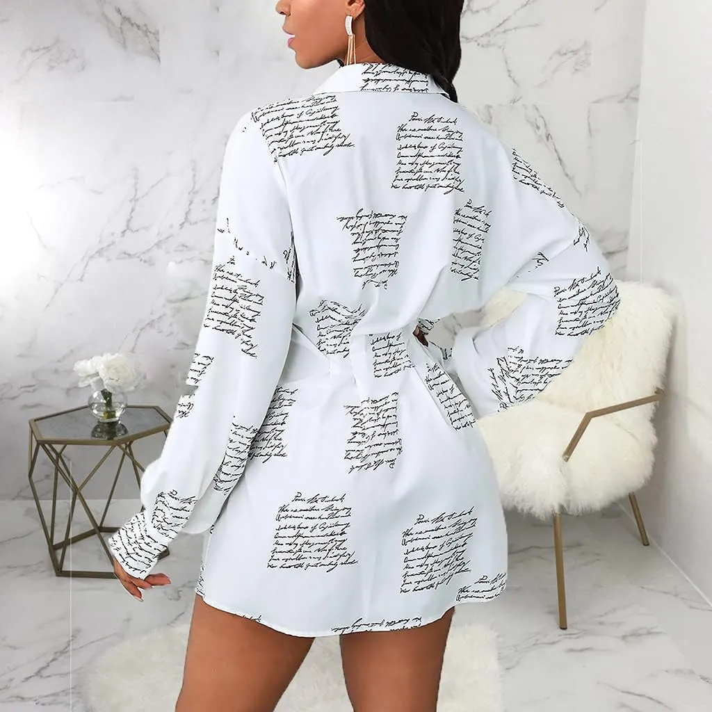 Shirt Dresses for Women Sexy Tops Button Down Shirts Dress Colorful Collar Blouses Long Sleeve Floral Print Loose T-Shirt