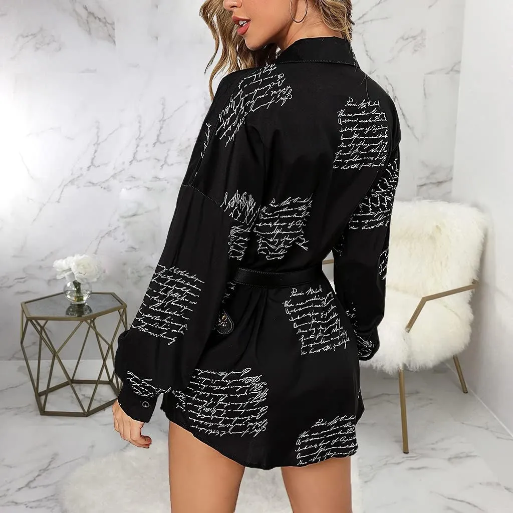 Shirt Dresses for Women Sexy Tops Button Down Shirts Dress Colorful Collar Blouses Long Sleeve Floral Print Loose T-Shirt