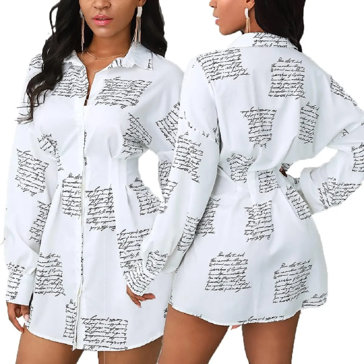 Shirt Dresses for Women Sexy Tops Button Down Shirts Dress Colorful Collar Blouses Long Sleeve Floral Print Loose T-Shirt