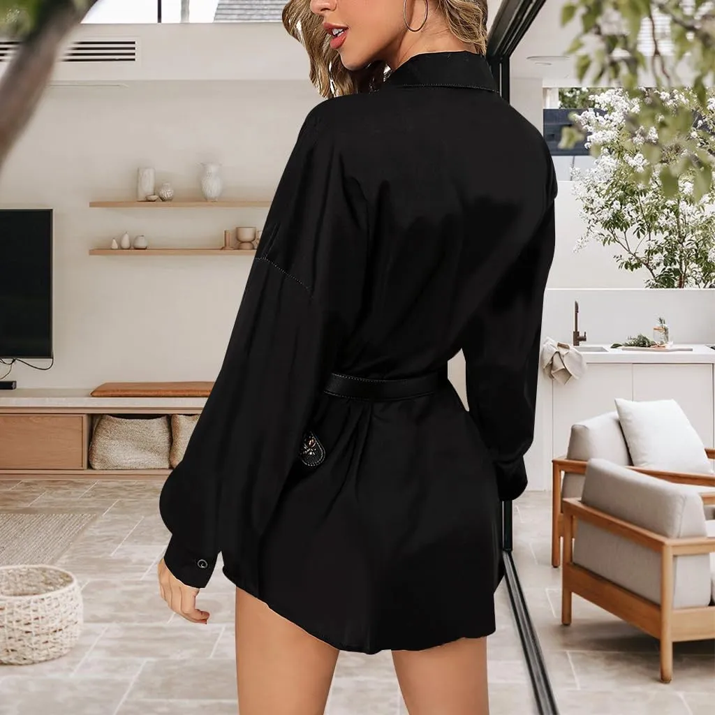 Shirt Dresses for Women Sexy Tops Button Down Shirts Dress Colorful Collar Blouses Long Sleeve Floral Print Loose T-Shirt