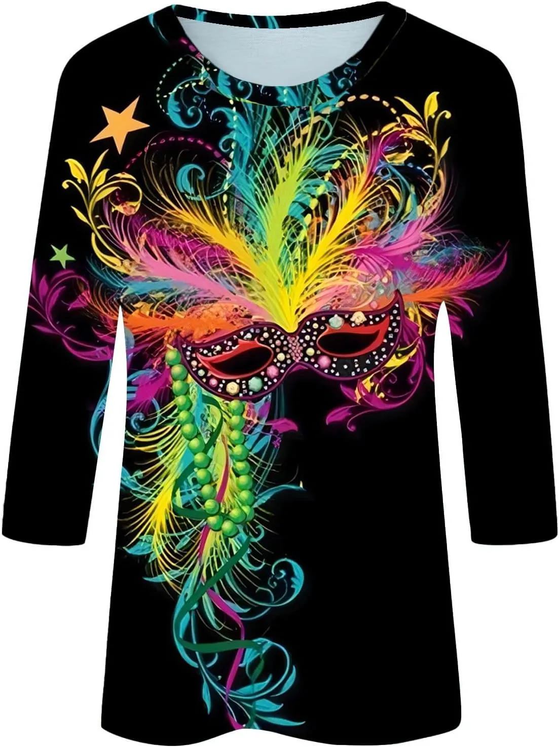 Shirts for Women 3/4 Length Sleeve Crewneck Tops 2024 Fall Casual Loose Fit Printed Tee Cute Basic Blouses for Women