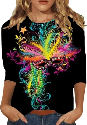 Shirts for Women 3/4 Length Sleeve Crewneck Tops 2024 Fall Casual Loose Fit Printed Tee Cute Basic Blouses for Women