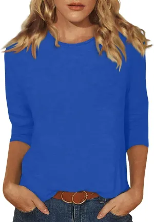 Shirts for Women 3/4 Length Sleeve Crewneck Tops 2024 Fall Casual Loose Fit Printed Tee Cute Basic Blouses for Women