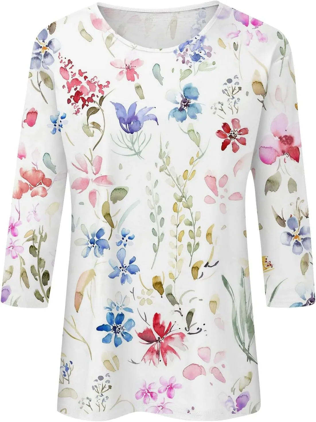 Shirts for Women 3/4 Length Sleeve Crewneck Tops 2024 Fall Casual Loose Fit Printed Tee Cute Basic Blouses for Women