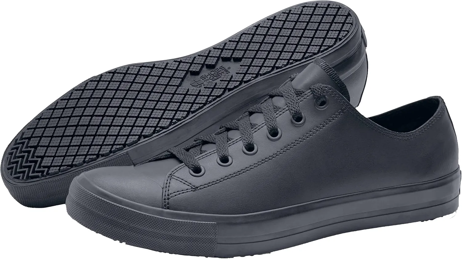 Shoes for Crews Delray, Men's, Women's, Unisex Leather Work Shoes, Slip Resistant, Water Resistant, Black, Men's 9.5 / Women's 11