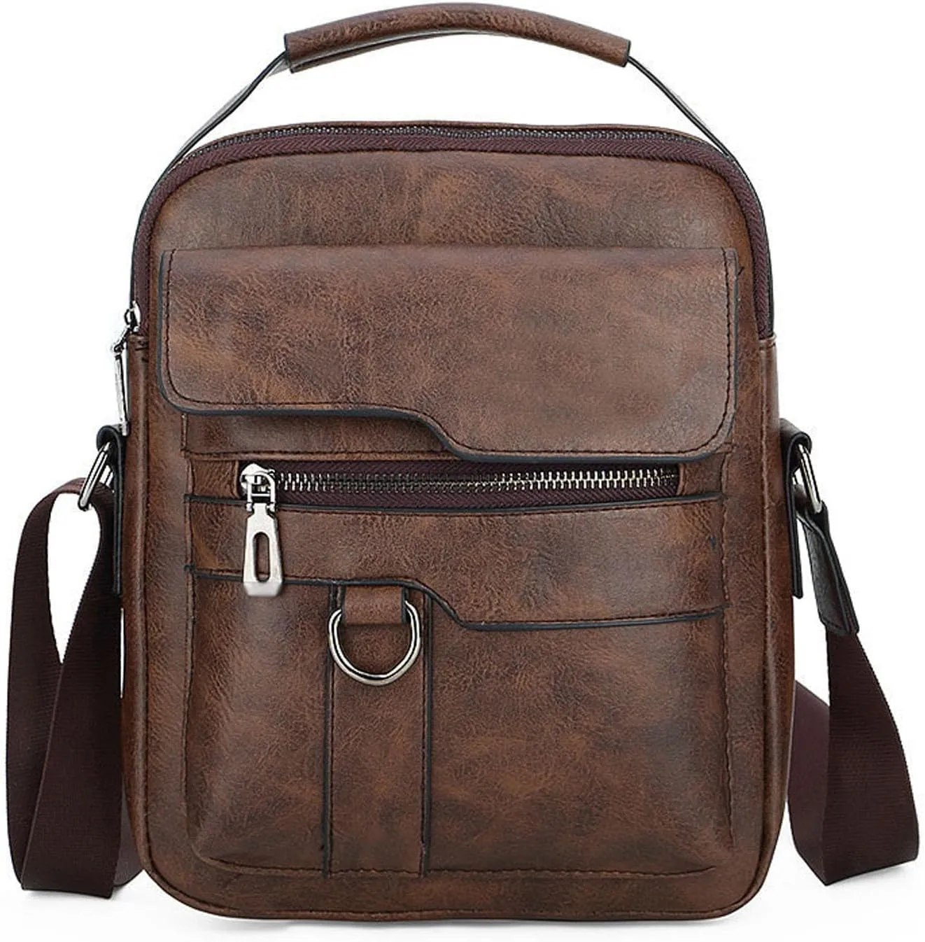 Small Crossbody Bag, Mens Shoulder Bag, Vintage leather Bag Office Business for Men, Handbag Purse Zipper