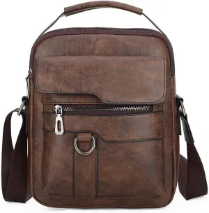 Small Crossbody Bag, Mens Shoulder Bag, Vintage leather Bag Office Business for Men, Handbag Purse Zipper