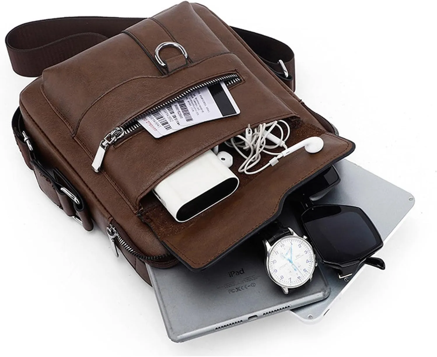 Small Crossbody Bag, Mens Shoulder Bag, Vintage leather Bag Office Business for Men, Handbag Purse Zipper