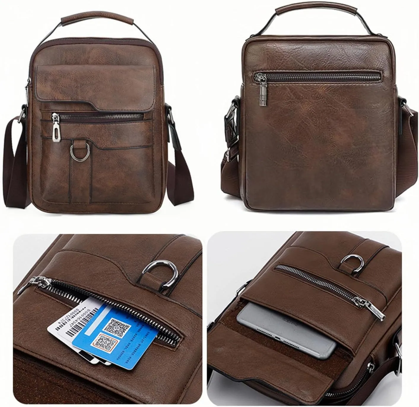 Small Crossbody Bag, Mens Shoulder Bag, Vintage leather Bag Office Business for Men, Handbag Purse Zipper