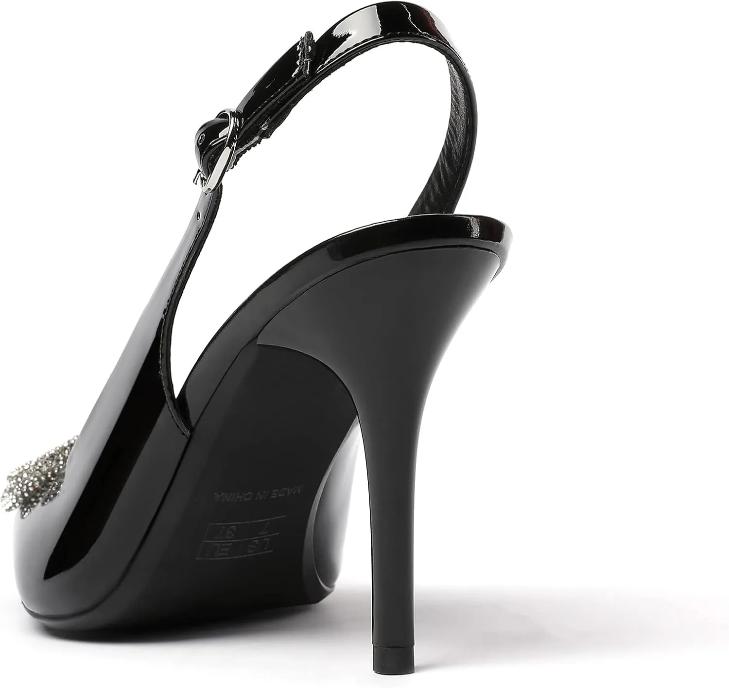 Soireelady Women's Slingback High Heels Rhinestones Bow Closed pointed Toe Ankle Strap Slim Thin Heel Pumps for Wedding Evening Party Dress Shoes 3.5 Inches