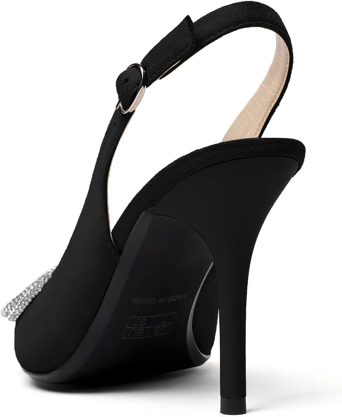 Soireelady Women's Slingback High Heels Rhinestones Bow Closed pointed Toe Ankle Strap Slim Thin Heel Pumps for Wedding Evening Party Dress Shoes 3.5 Inches