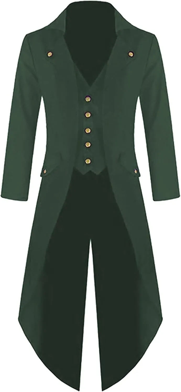 Steampunk Jacket for Men Gothic Tailcoat Single Breasted Trench Coat Medieval Vintage Coat Tuxedo Dinner Jacket