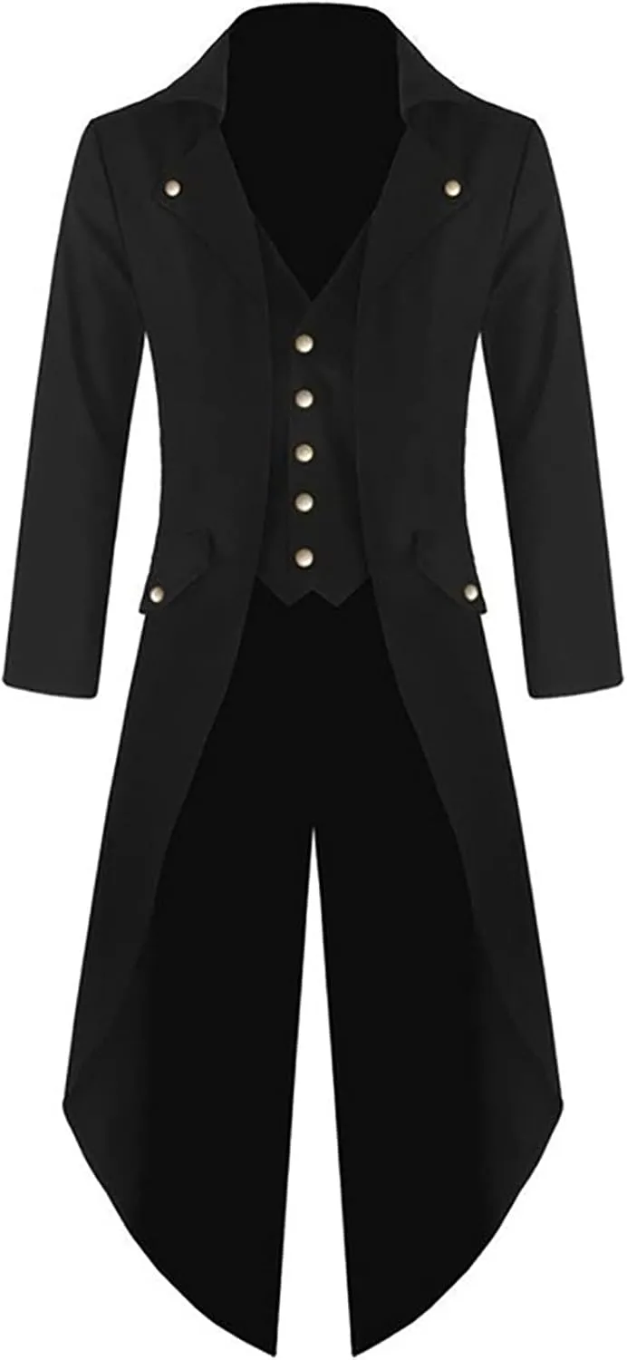Steampunk Jacket for Men Gothic Tailcoat Single Breasted Trench Coat Medieval Vintage Coat Tuxedo Dinner Jacket