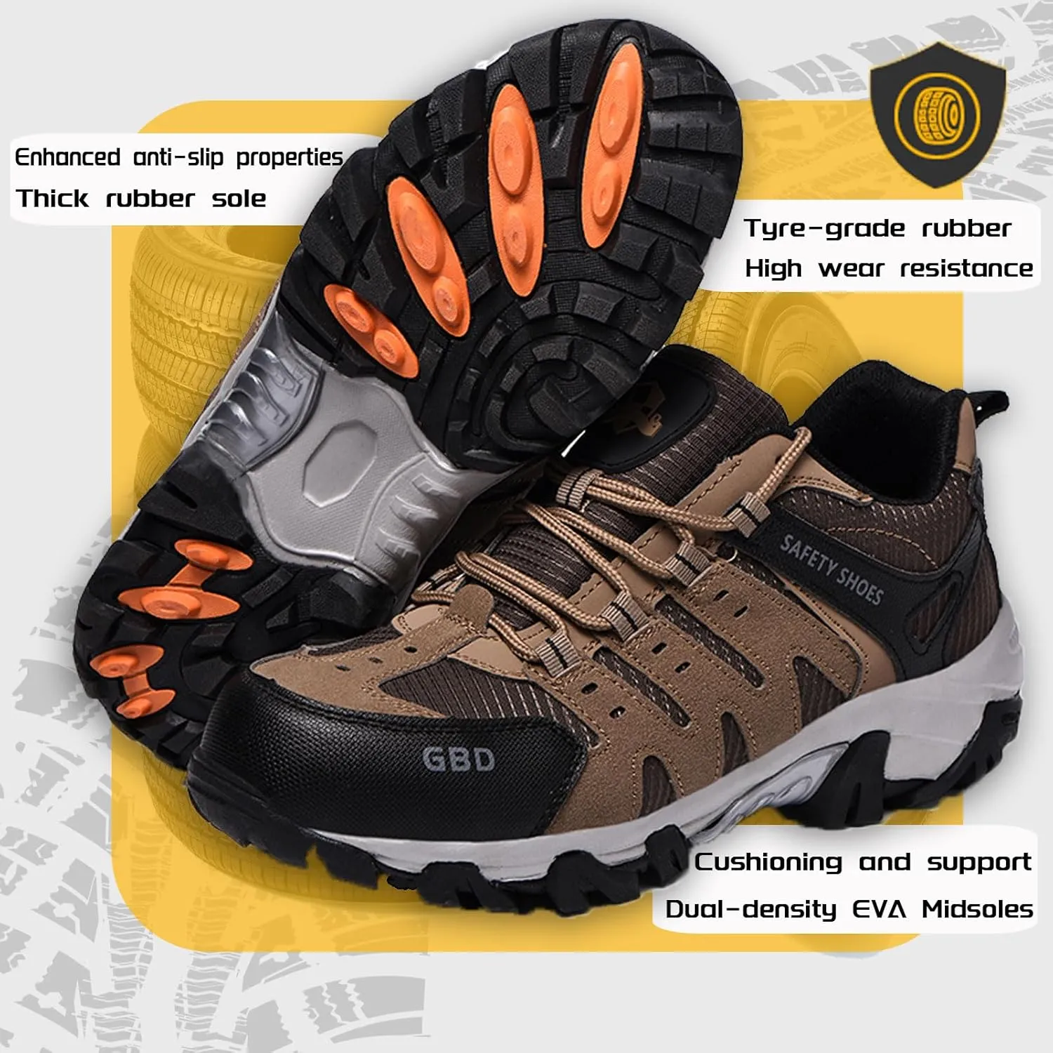 Steel Toe Shoes for Men Lightweight Puncture Proof Slip Resistant Composite Toe Safety Work Shoes for Industrial Construction