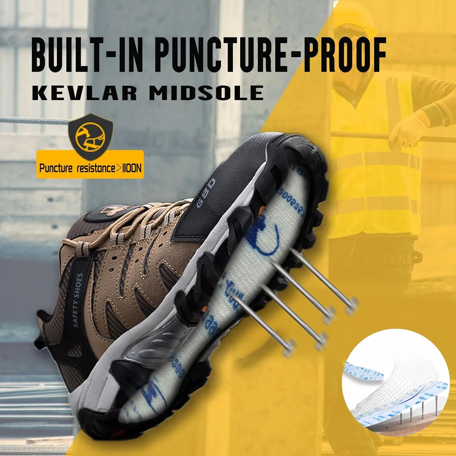 Steel Toe Shoes for Men Lightweight Puncture Proof Slip Resistant Composite Toe Safety Work Shoes for Industrial Construction