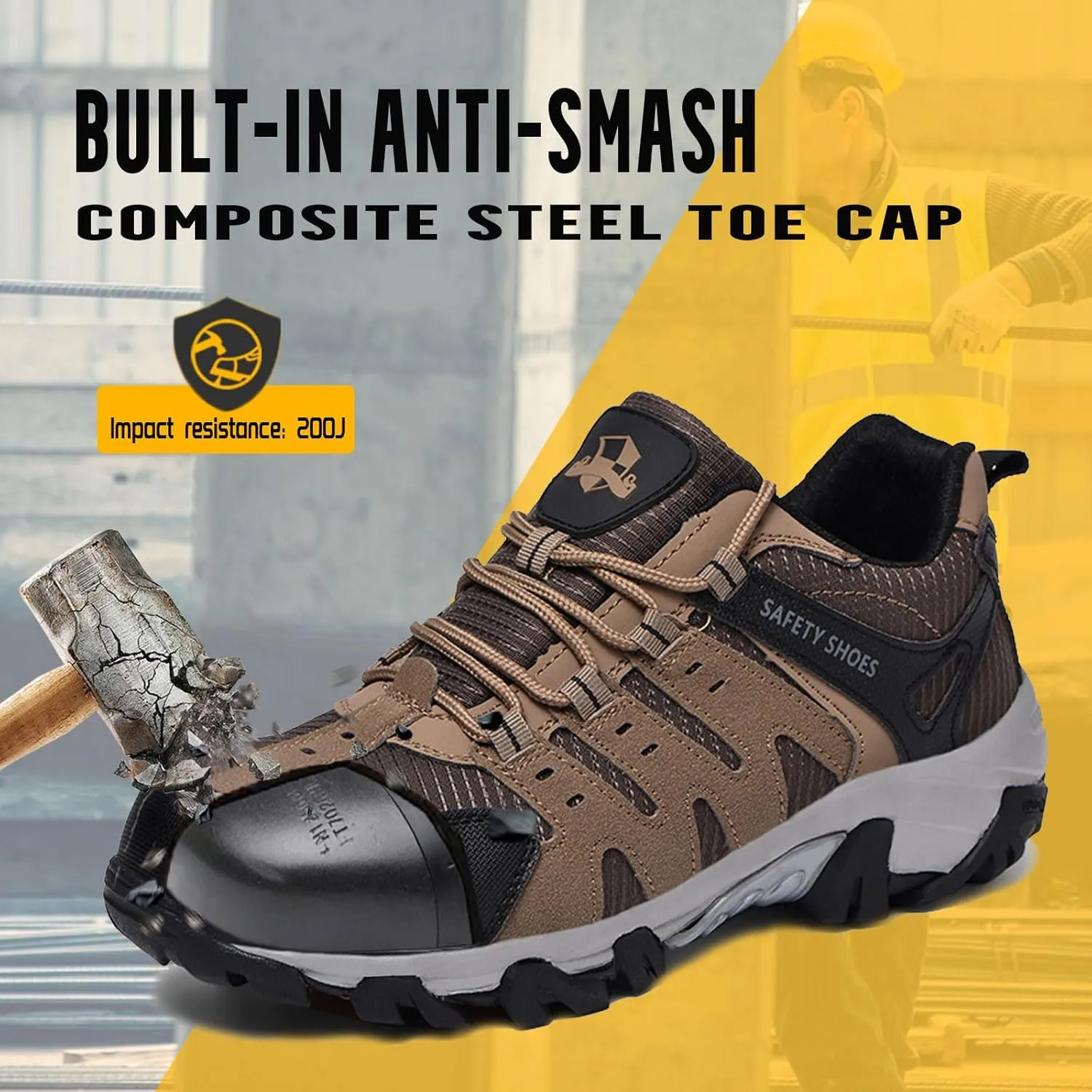 Steel Toe Shoes for Men Lightweight Puncture Proof Slip Resistant Composite Toe Safety Work Shoes for Industrial Construction