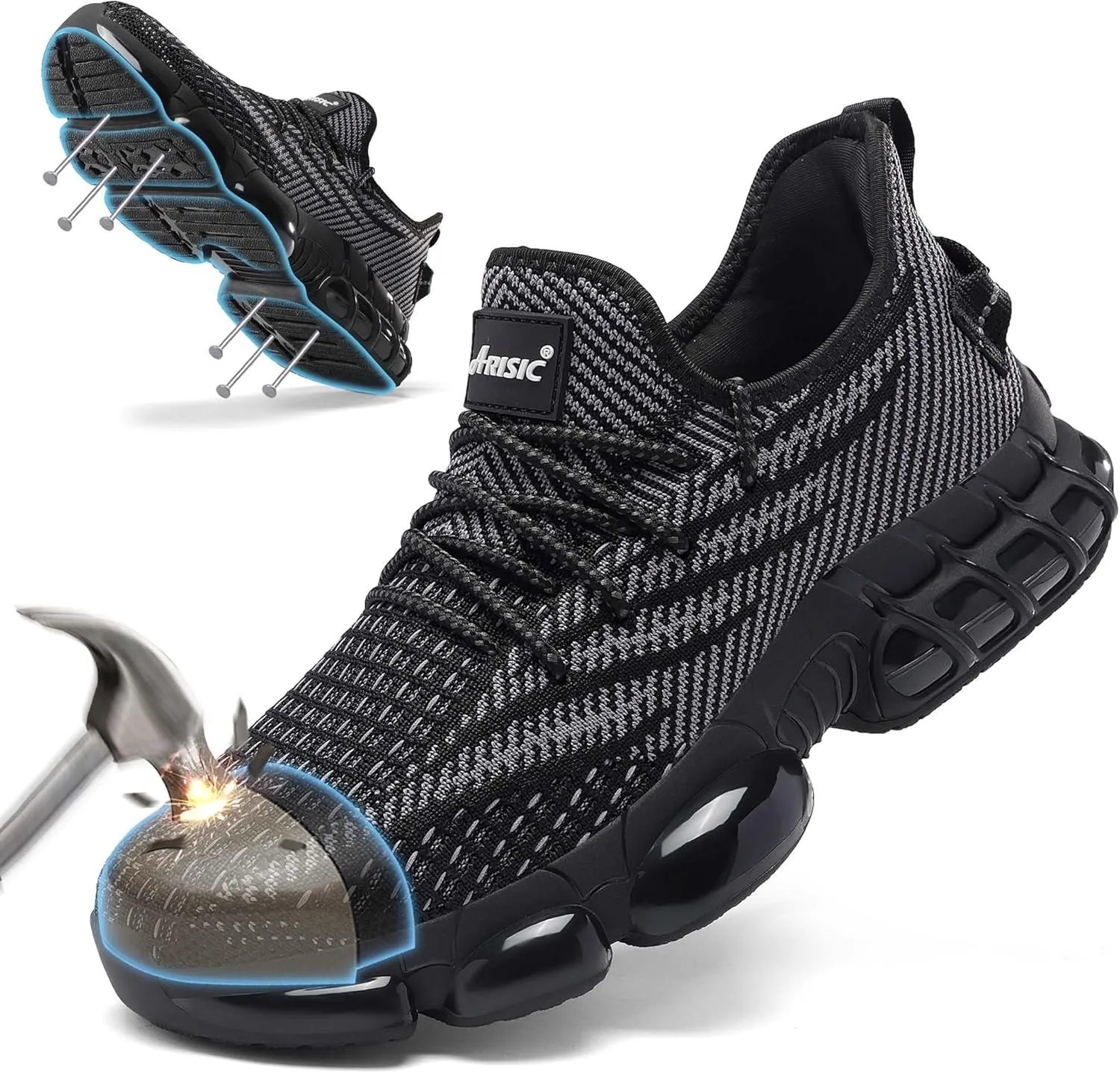 Steel Toe Shoes for Men Women Comfortable Lightweight Safety Sneakers Non Slip Work Shoes Puncture Proof Composite Toe Sneakers for Construction