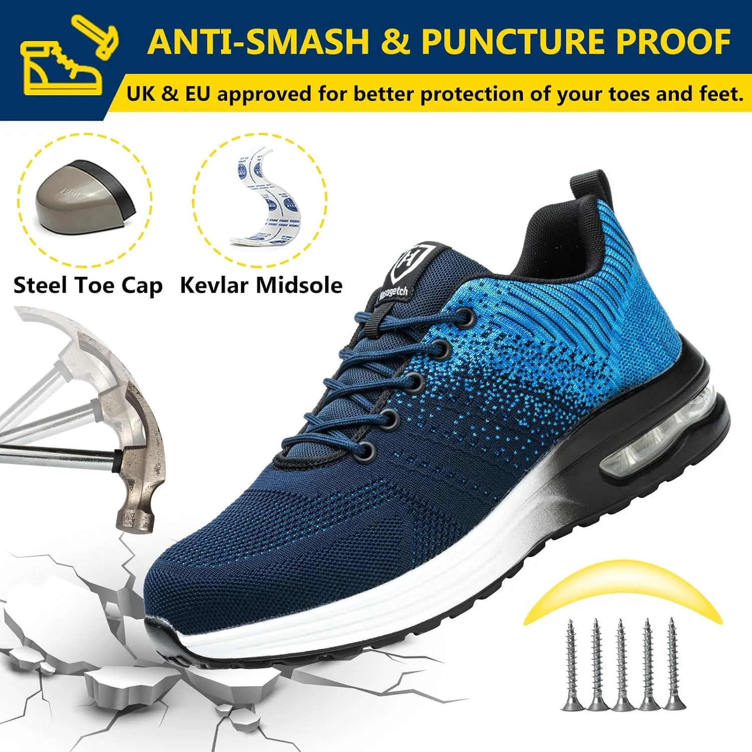 Steel Toe Shoes for Men Women Lightweight Comfortable Work Shoes Indestructible Slip Resistant Safety Shoes for Construction