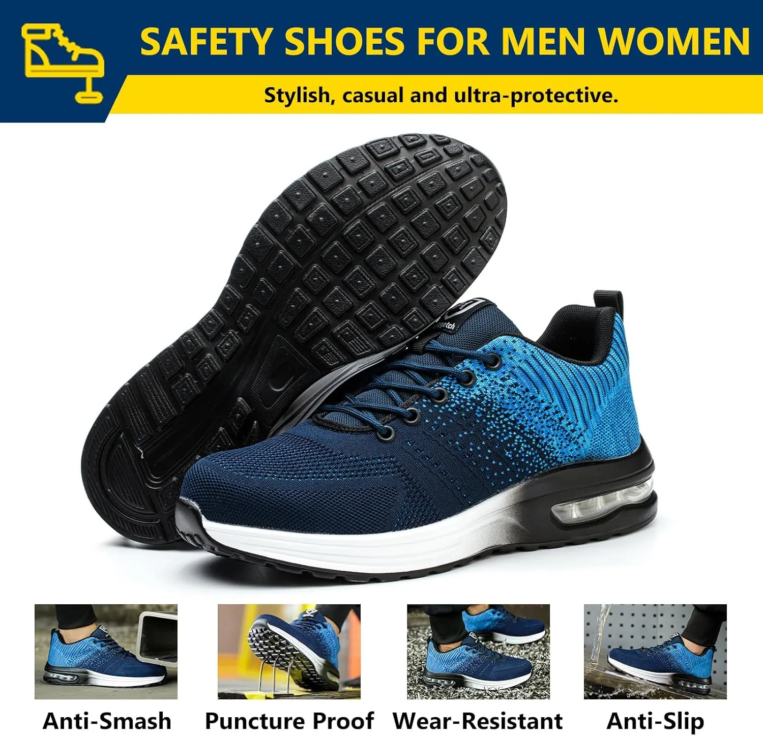 Steel Toe Shoes for Men Women Lightweight Comfortable Work Shoes Indestructible Slip Resistant Safety Shoes for Construction