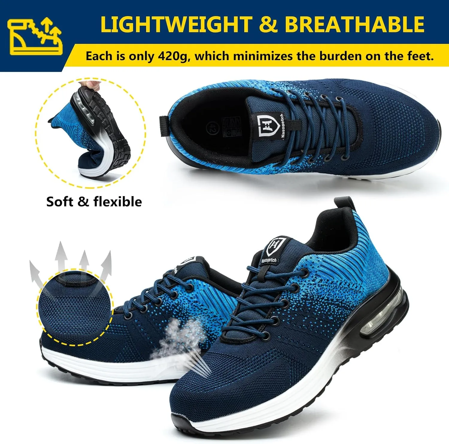 Steel Toe Shoes for Men Women Lightweight Comfortable Work Shoes Indestructible Slip Resistant Safety Shoes for Construction