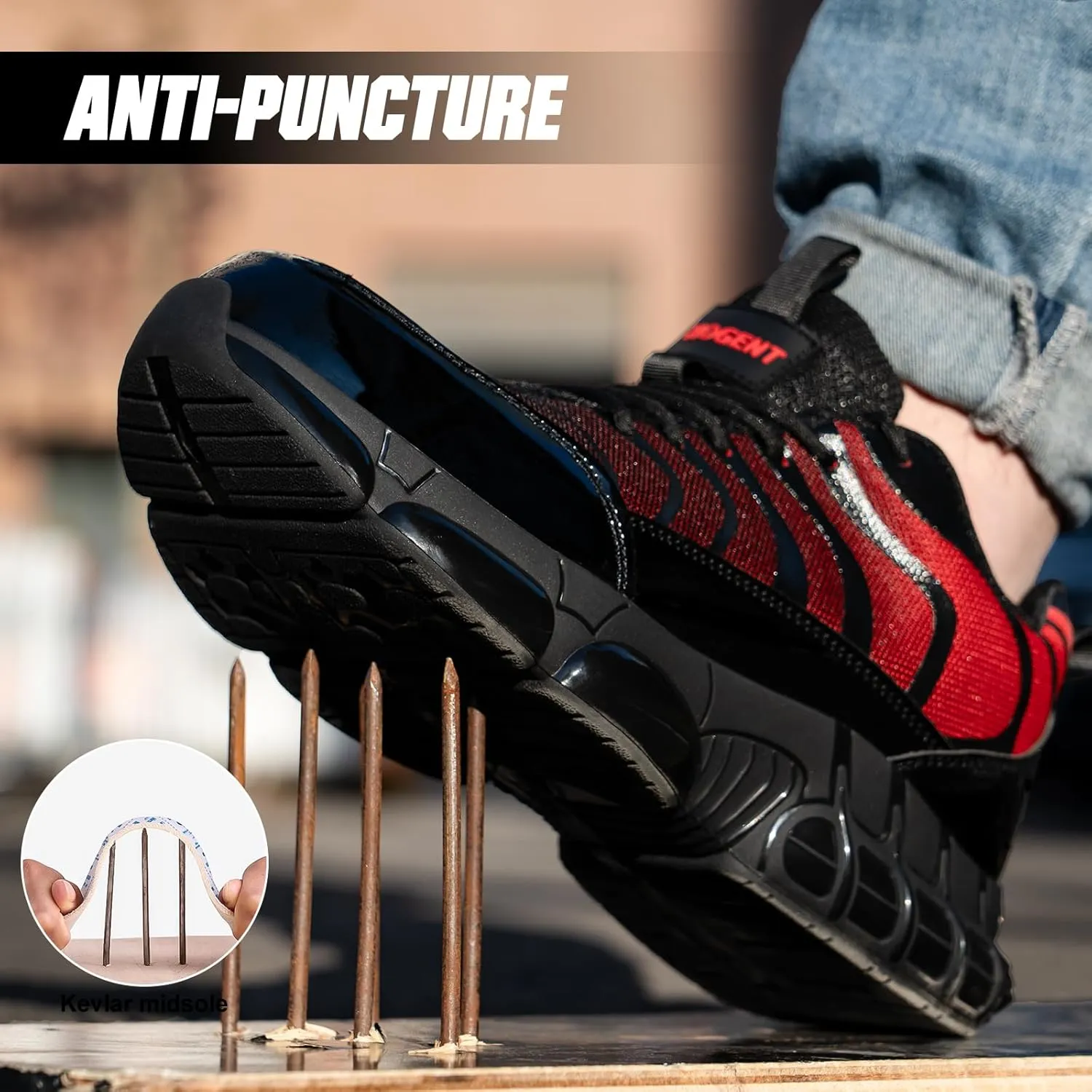 Steel Toe Shoes for Men Women Safety Work Sneakers Indestructible Comfortable Lightweight Breathable Construction Sneakers Anti Smashing Puncture Proof Air Cushion