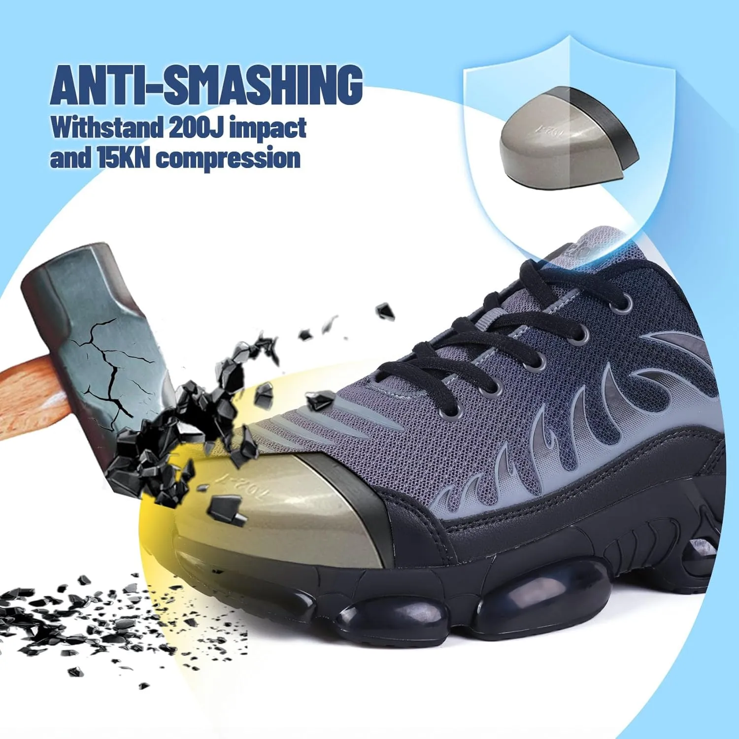 Steel Toe Shoes for Women Comfortable Non Slip Safety Work Shoes Air Cushion Sneakers Indestructible Industrial Construction Footwear