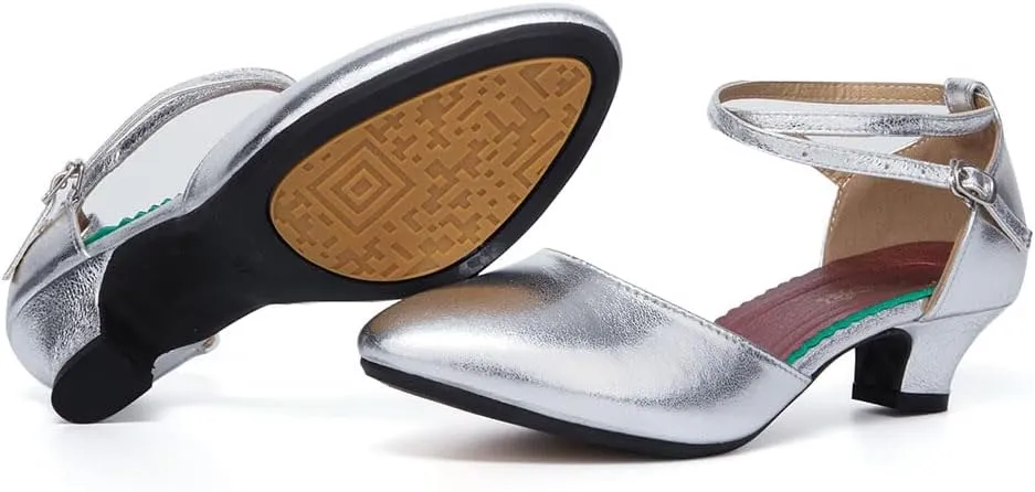 SWDZM Ballroom Dance Shoes Women Low Heel Closed Toe Latin Salsa Tango Character Practice Dance Shoes,Model DY-Leather-ZK