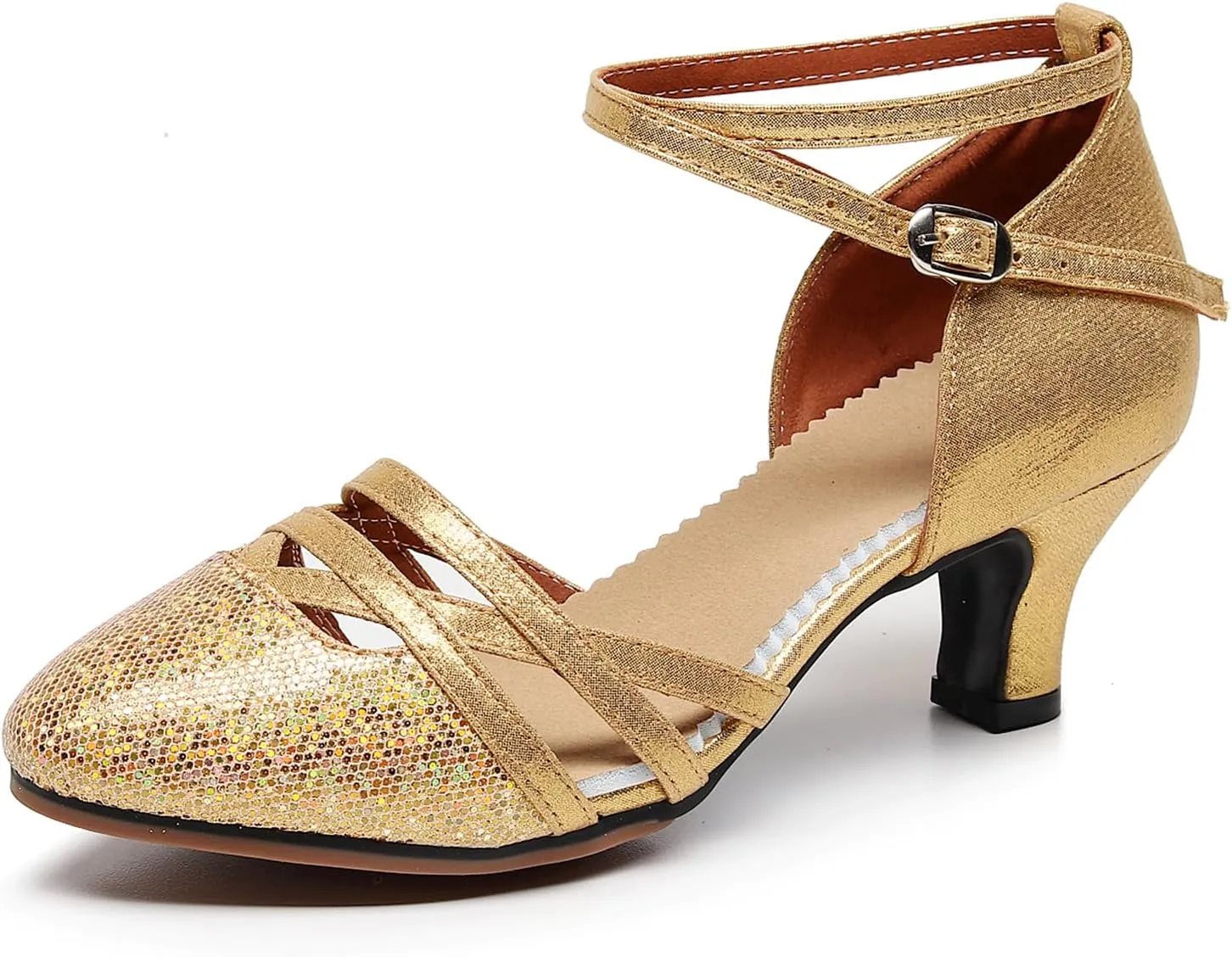 SWDZM Closed Toe Latin Dance Shoes Glitter Women Latin Dance Shoes Closed Toe Ballroom Dancing Shoes