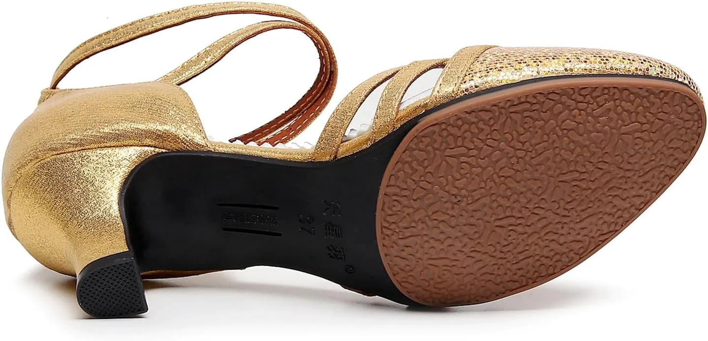 SWDZM Closed Toe Latin Dance Shoes Glitter Women Latin Dance Shoes Closed Toe Ballroom Dancing Shoes