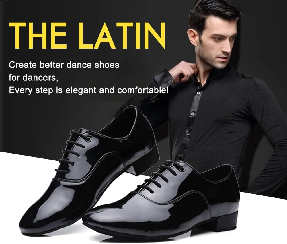 SWDZM Men Latin Dance Shoes Leather Lace-up Salsa Tango Ballroom Modern Professional Performance Practice Dance Shoes,Model 707B