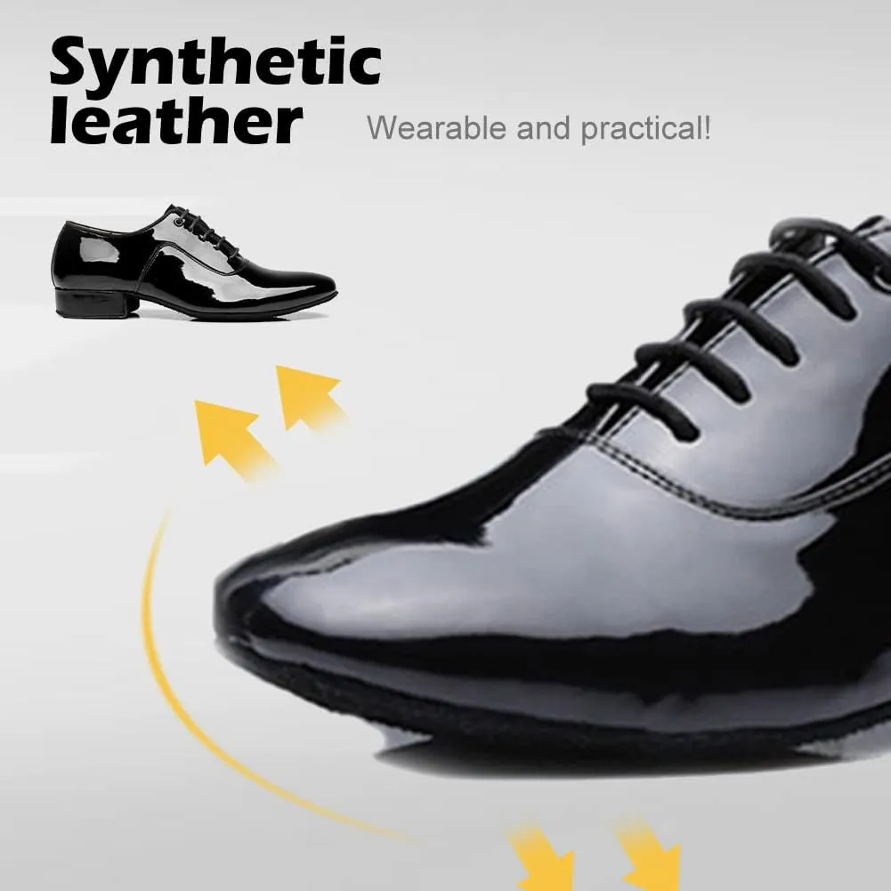 SWDZM Men Latin Dance Shoes Leather Lace-up Salsa Tango Ballroom Modern Professional Performance Practice Dance Shoes,Model 707B